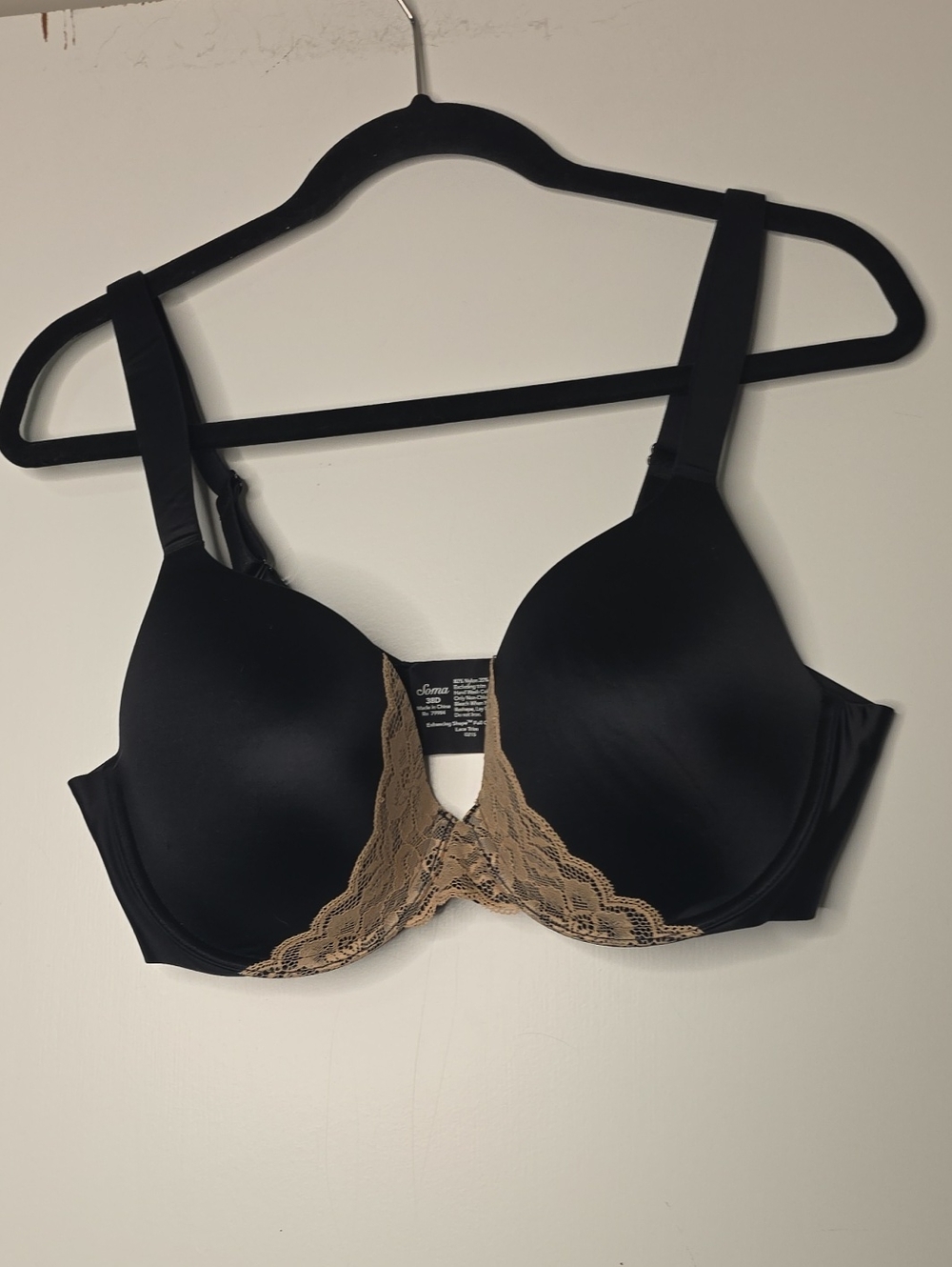 Soma Black Bra with Beige Lace Trim - Women's Intimates